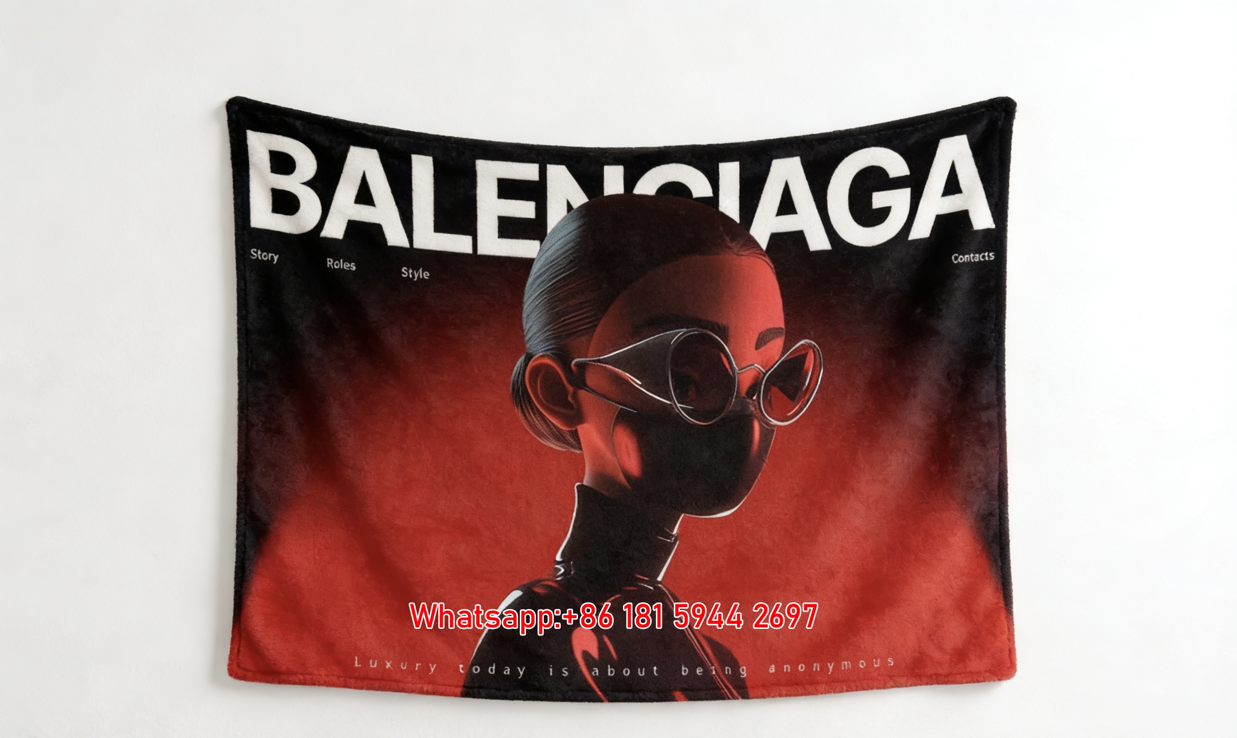 Balenciaga Red Light Anime Girl Print Flannel Throw Blanket BA263
